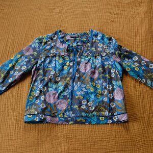Abigail Borg x J Crew Silk Floral Peasant Prairie Moonlight Blouse Small